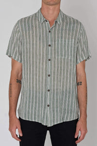 ROLLAS Mens Bon Sun Stripe Short Sleeve Shirt - Moss, MENS SHIRTS, ROLLAS, Elwood 101
