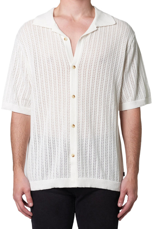ROLLAS Mens Bowler Knit Short Sleeve Shirt - White, MENS SHIRTS, ROLLAS, Elwood 101