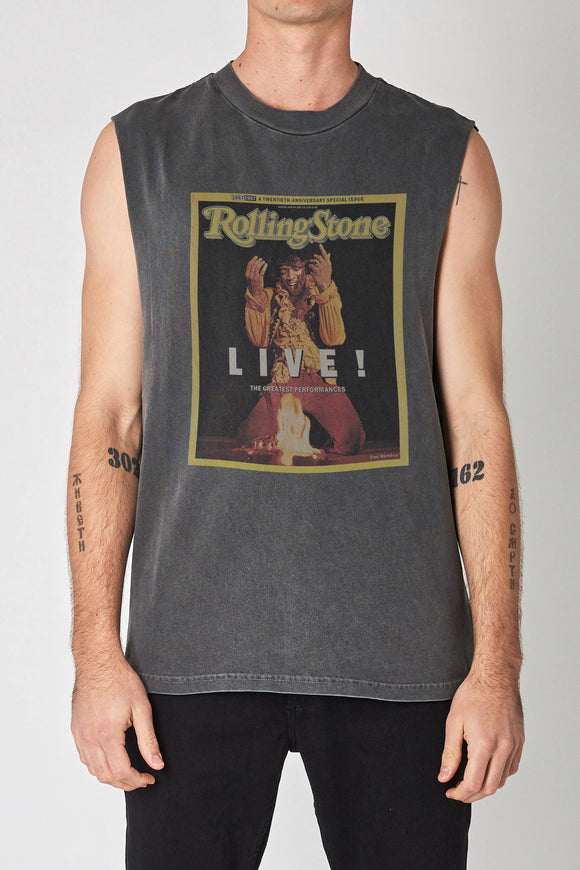 ROLLAS Mens Rolling Stone Hendrix Muscle Tee - Washed Black, MENS TEE SHIRTS, ROLLAS, Elwood 101