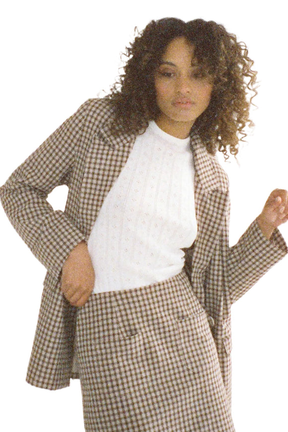 ROLLAS Womens Slouch Blazer Gingham - Khaki, WOMENS COATS & JACKETS, ROLLAS, Elwood 101