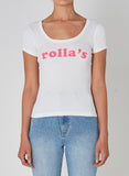 Rollas WOMENS DISCO RIB LOGO TEE - PINK CORDIAL, WOMENS TEES & TANKS, ROLLAS, Elwood 101