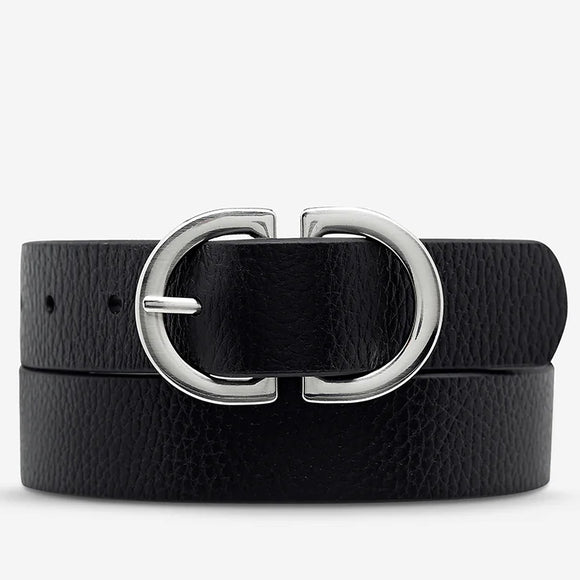 STATUS ANXIETY Womens In Reverse Leather Belt - Black/Silver, WOMENS BELTS, STATUS ANXIETY, Elwood 101