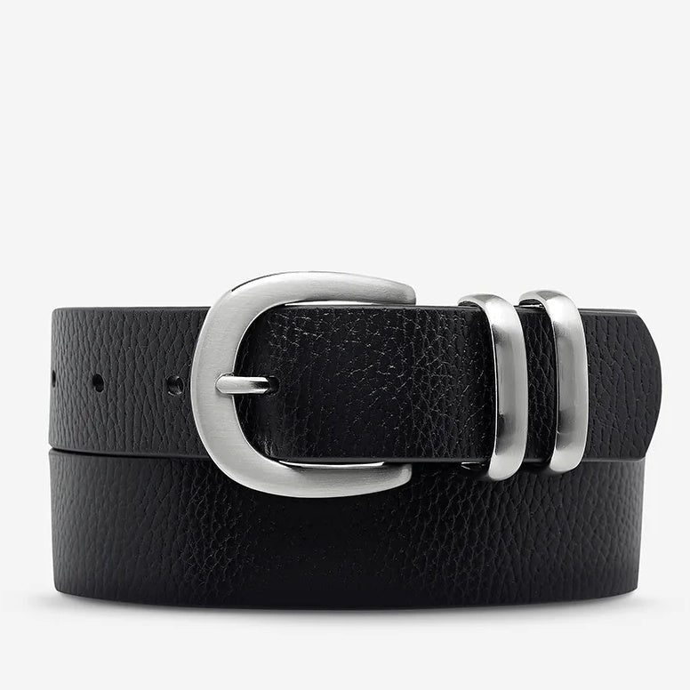 STATUS ANXIETY Womens Let It Be Leather Belt - Black/Silver, WOMENS BELTS, STATUS ANXIETY, Elwood 101