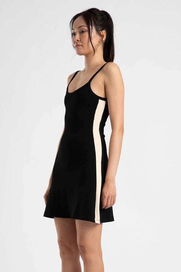 Black dress with white stripe down the online side