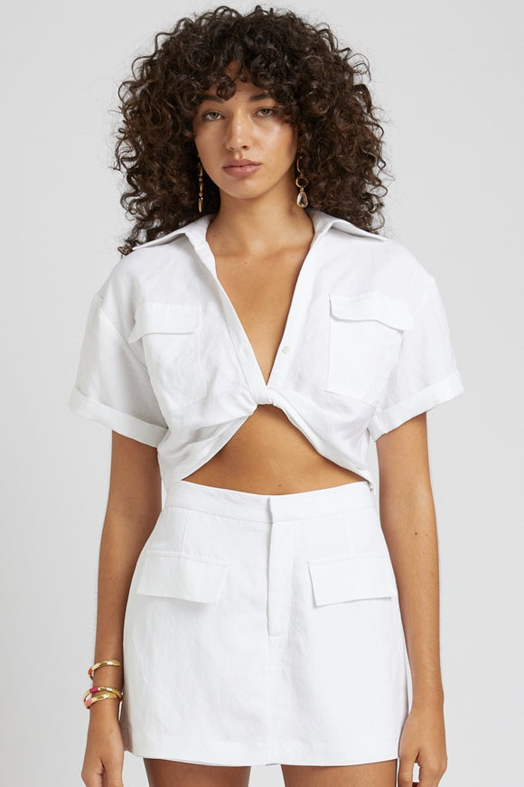 SUMMI SUMMI Womens Cropped White Linen Twist Shirt, WOMENS TOPS & SHIRTS, SUMMI SUMMI, Elwood 101