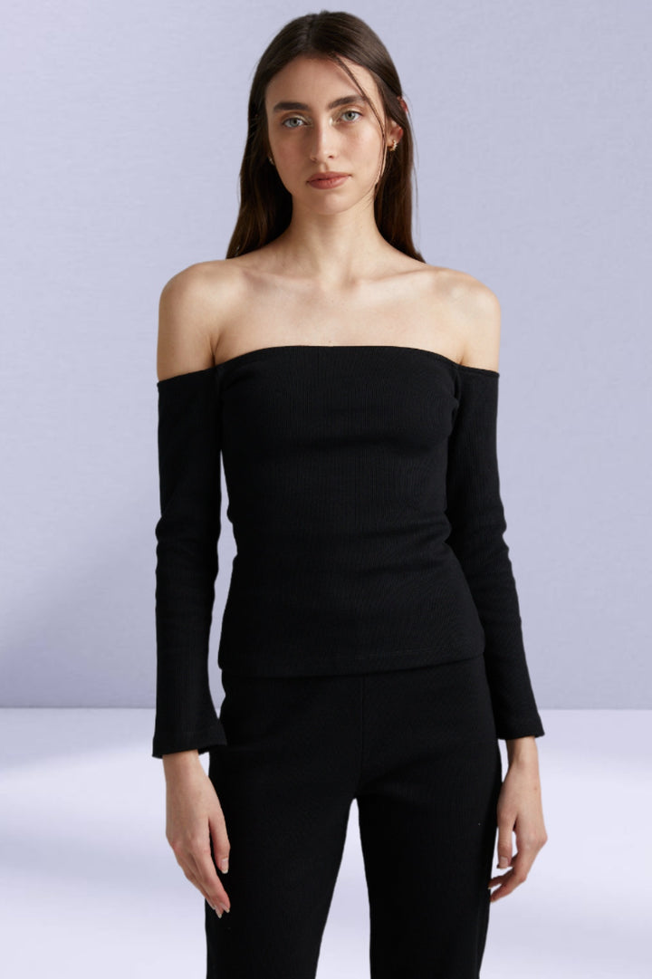 SUMMI SUMMI Womens Long Sleeve Off The Shoulder Top - Black, WOMENS TOPS & SHIRTS, SUMMI SUMMI, Elwood 101
