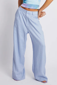 SUMMI SUMMI Womens Wide Leg  Linen Trousers - Alice Blue, WOMENS PANTS, SUMMI SUMMI, Elwood 101