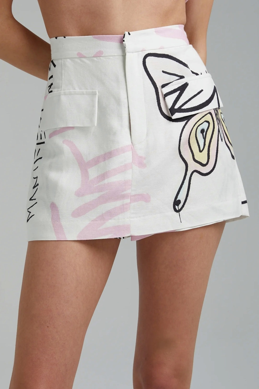 SUMMI SUMMI Womens Linen Skort - Graffiti Butterfly White, WOMENS SHORTS, SUMMI SUMMI, Elwood 101