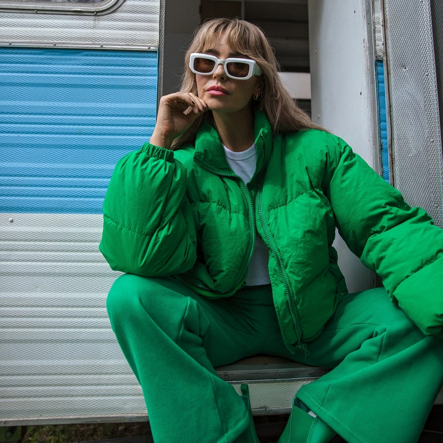 Green oversized puffer jacket sale
