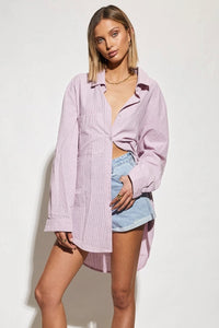 SUNDAYS THE LABEL Womens Bello Cotton Shirt - Pink Stripe, WOMENS TOPS & SHIRTS, SUNDAYS THE LABEL, Elwood 101