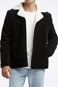 WRANGLER Mens Bakers Sherpa Cord Coat Black Cord, MENS JACKETS, WRANGLER, Elwood 101