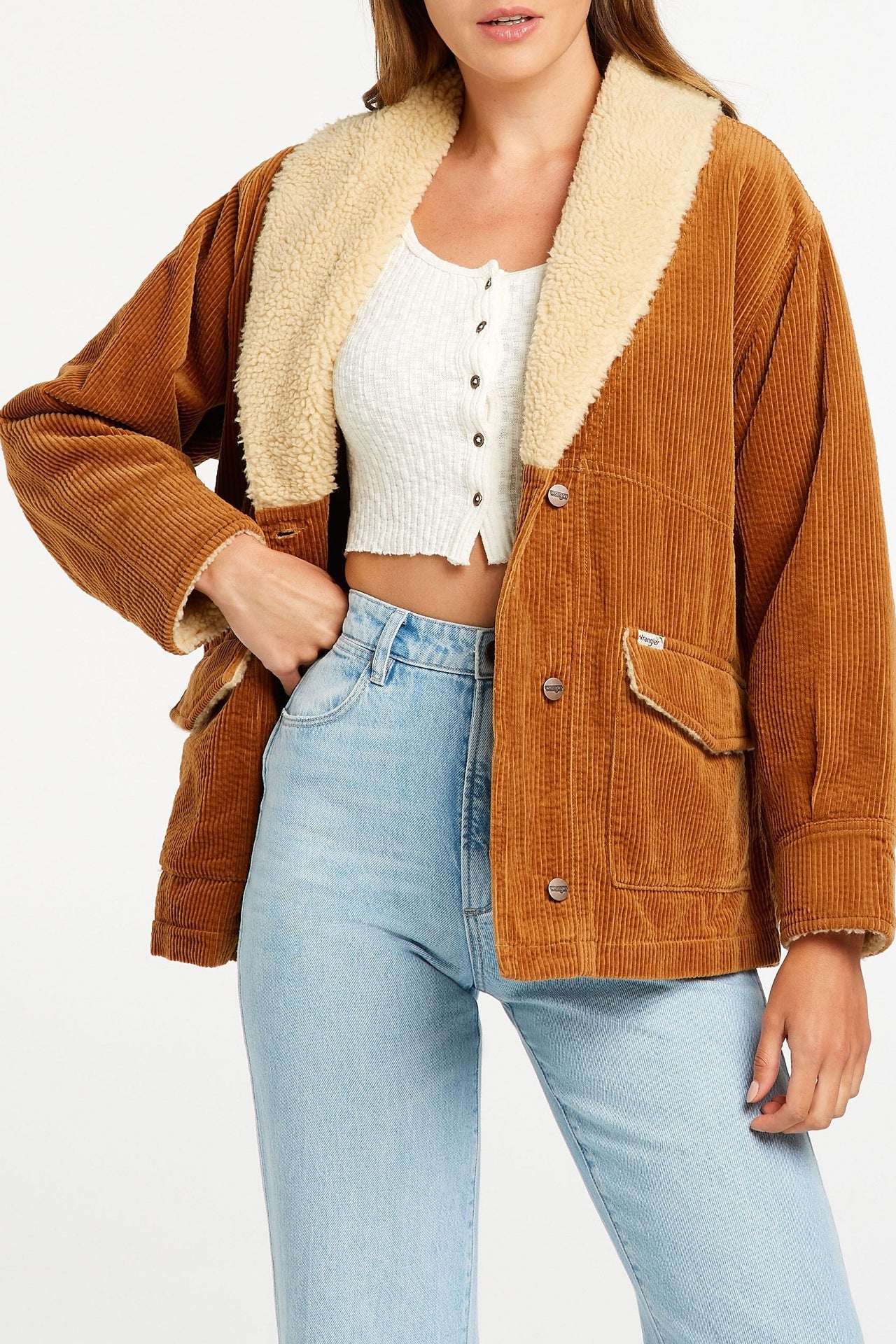 Wrangler Womens Oldest Story Cord Jacket Tan Elwood 101