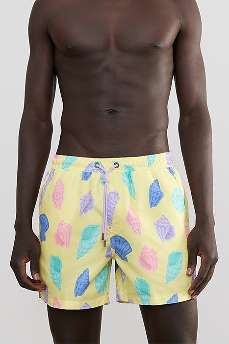 Skwosh Club MENS SHE SELLS SEA SHELLS SWIM SHORTS - YELLOW, MENS SHORTS, SKWOSH CLUB, Elwood 101