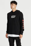 Kiss Chacey MENS LIVE LIFE LAYERED HEM HOODED SWEATER - JET BLACK, MENS HOODIES, KISS CHACEY, Elwood 101