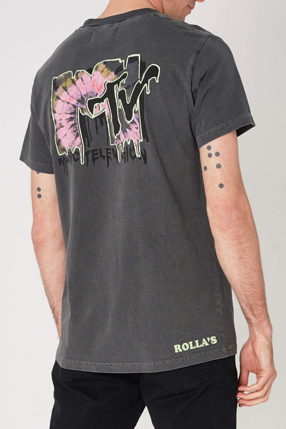 Rollas MENS MTV DOUBLE TIE DYE TEE - BLACK, MENS TEE SHIRTS, ROLLAS, Elwood 101