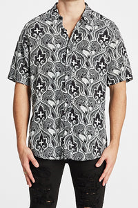 Kiss Chacey MENS CARDINAL RELAXED FIT SHORT SLEEVE SHIRT - BLACK STONE PRINT, MENS SHIRTS, KISS CHACEY, Elwood 101